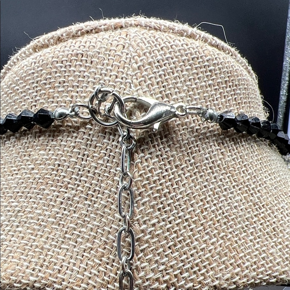 Black & Clear Geometric Statement Necklace | Silv… - image 5